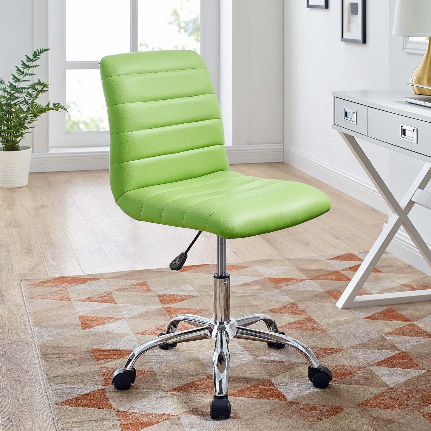 Ripple Armless Mid Back Vinyl Office Chair Bright Green EEI-1532-BGR