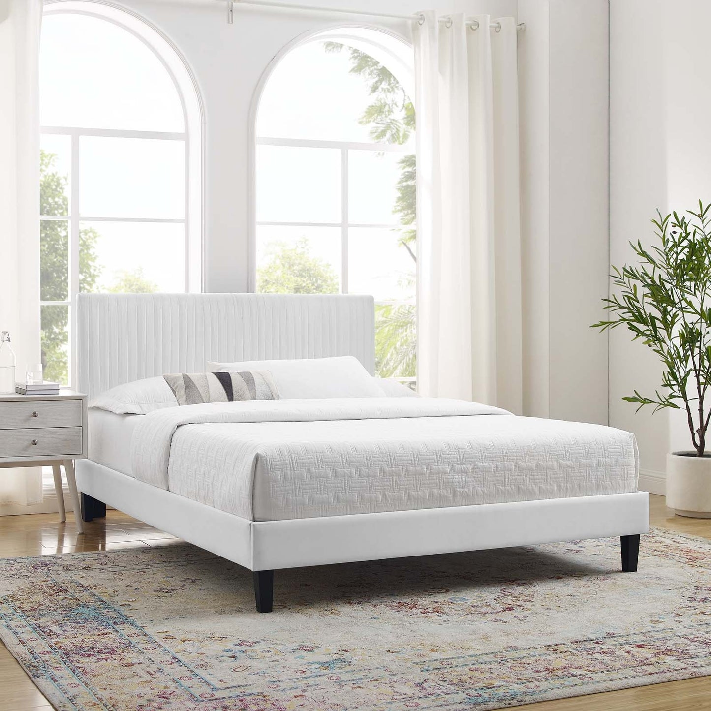 Peyton Performance Velvet Full Platform Bed White MOD-6870-WHI