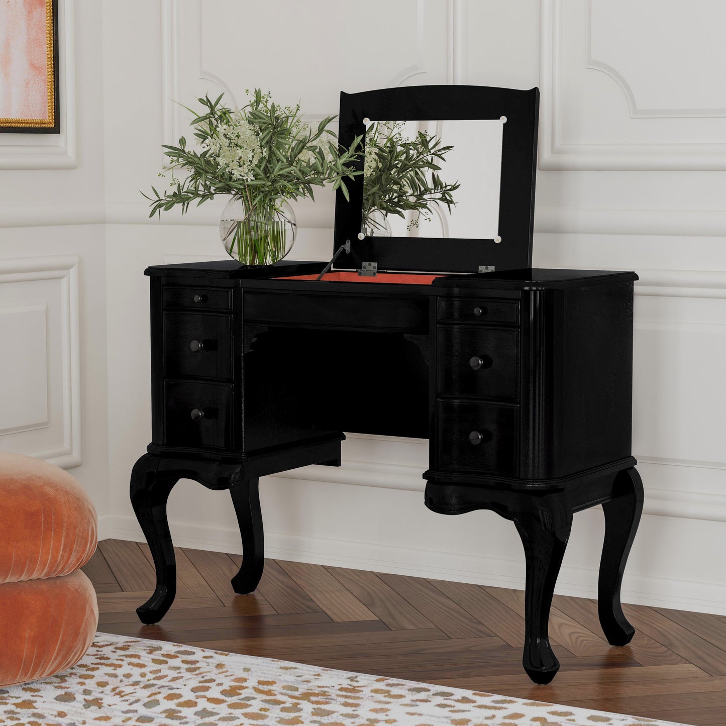 Charlotte Vanity Desk with Storage in Black  0735111