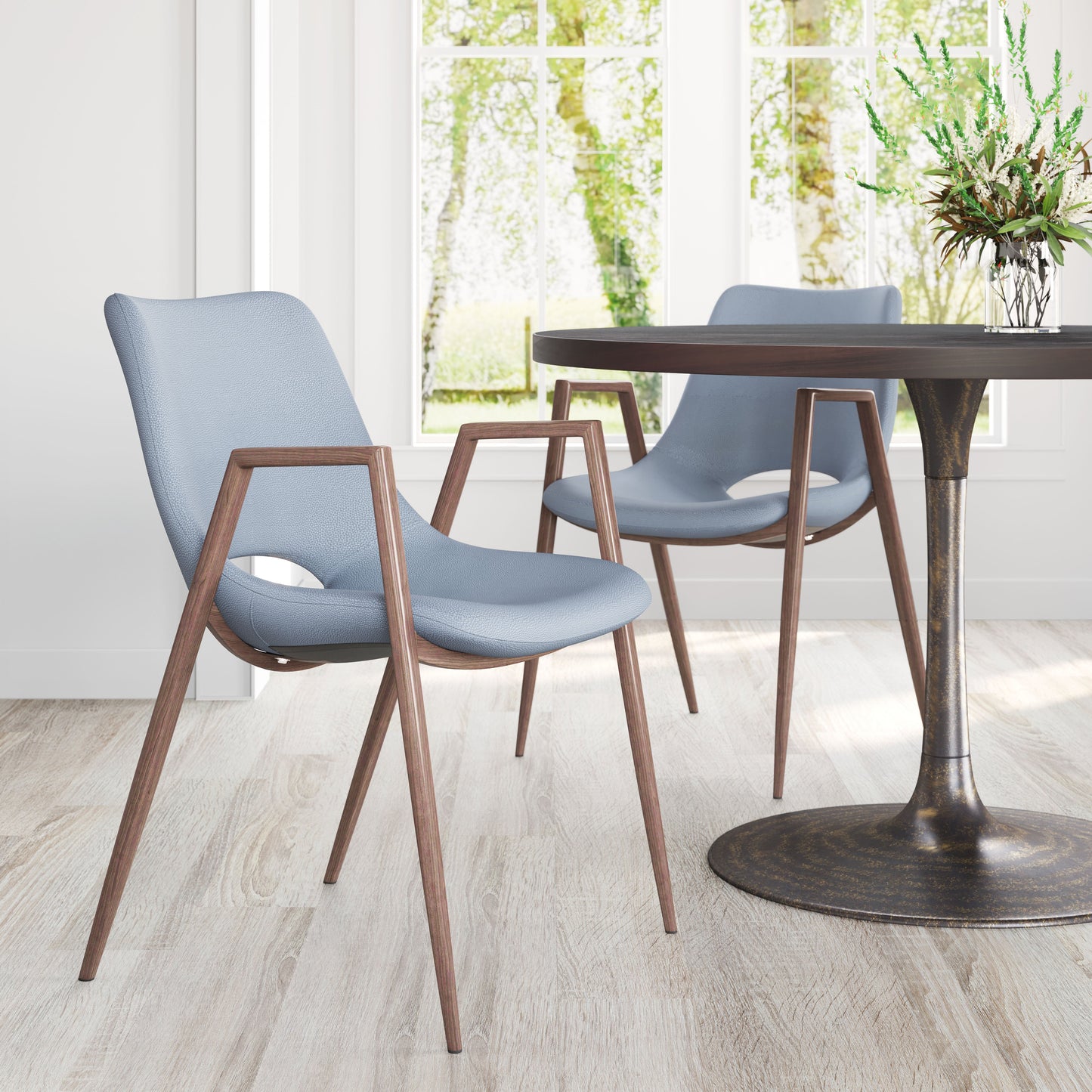 Desi Dining Chair (Set of 2) Blue & Walnut