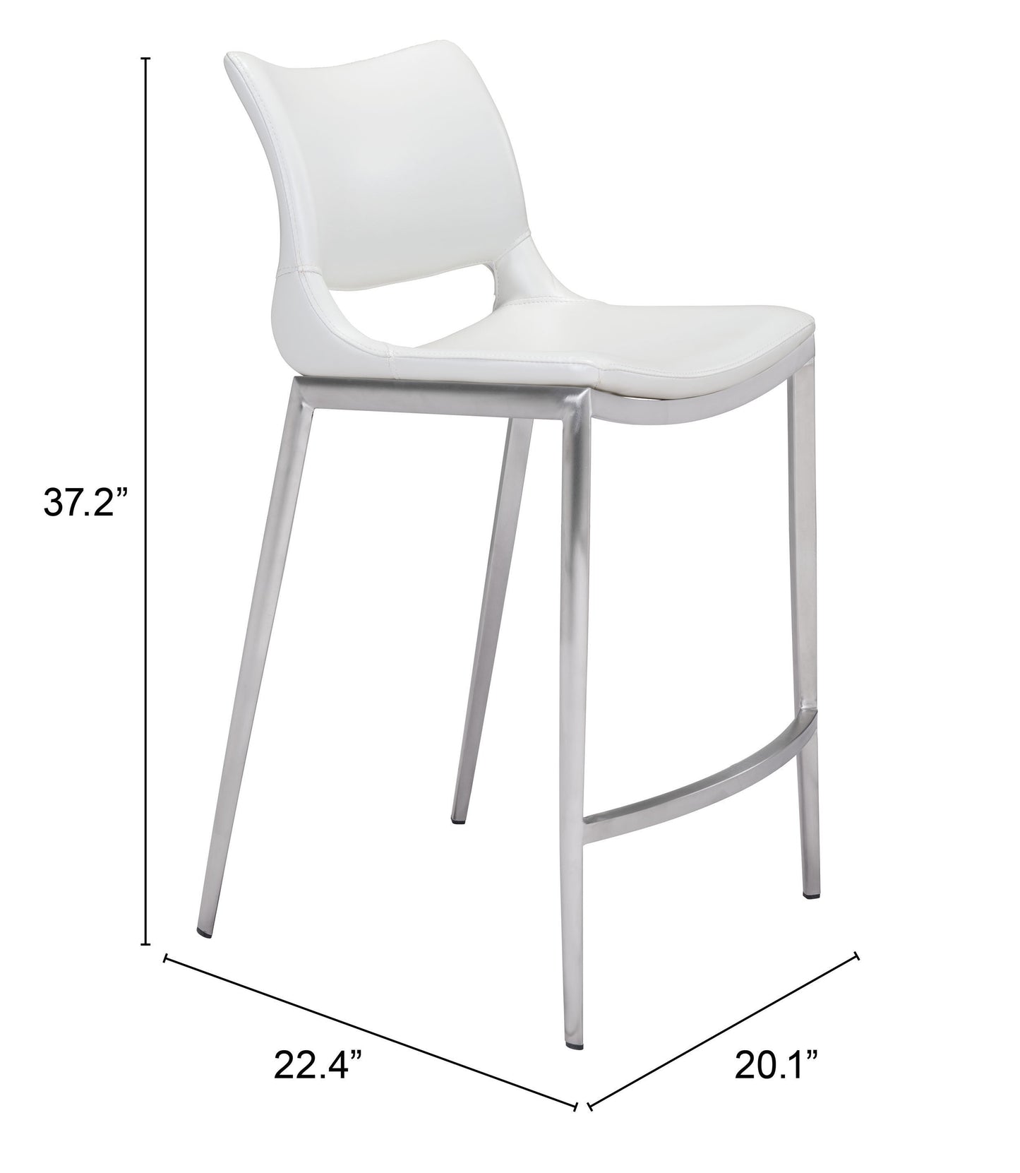 Ace Counter Stool (Set of 2) White & Silver