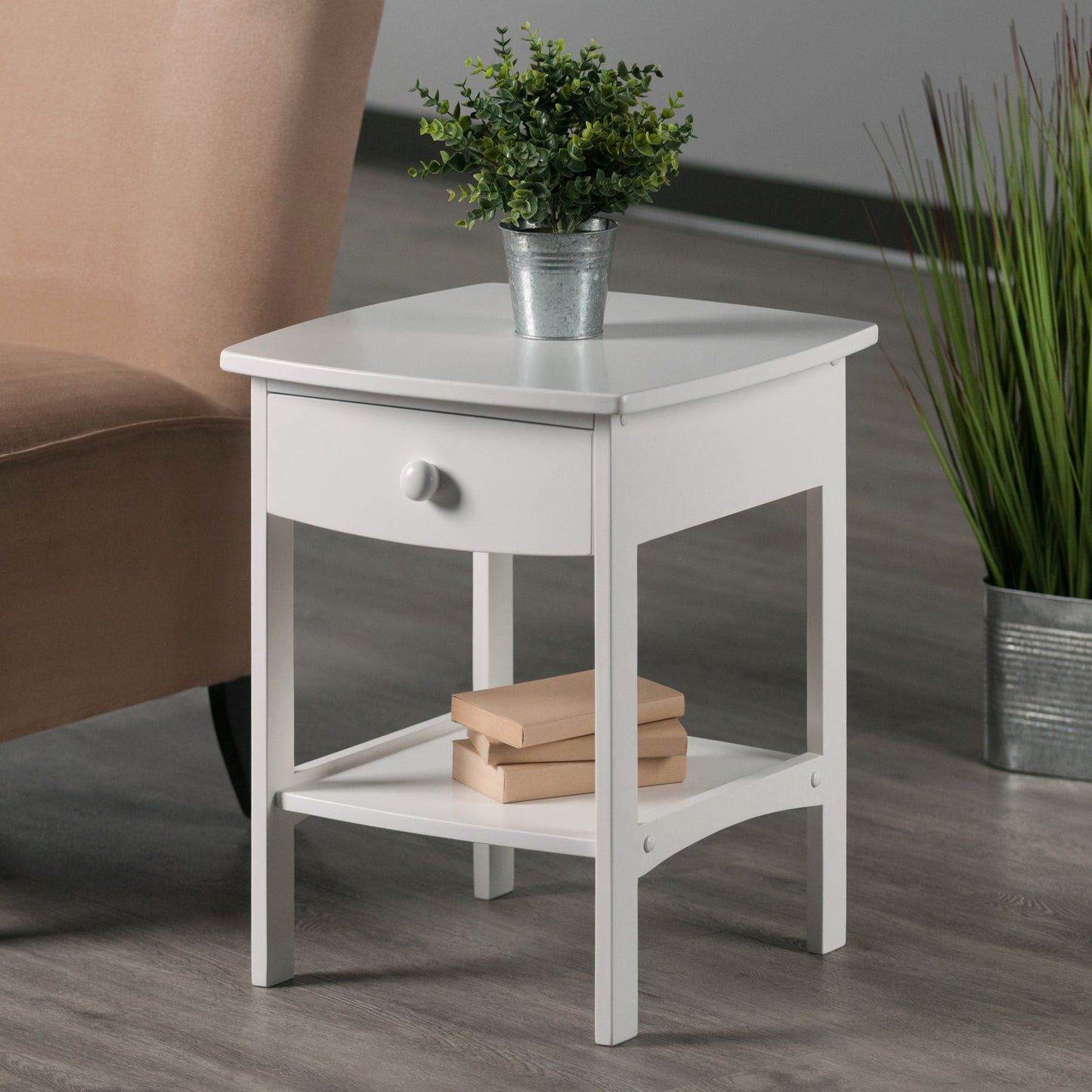 Claire Curved Accent Table, Nightstand, White