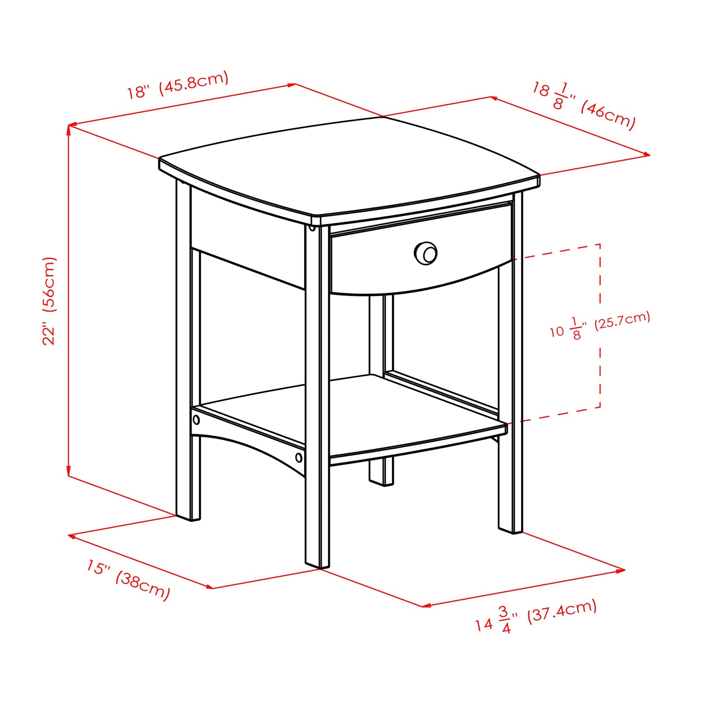 Claire Curved Accent Table, Nightstand, White