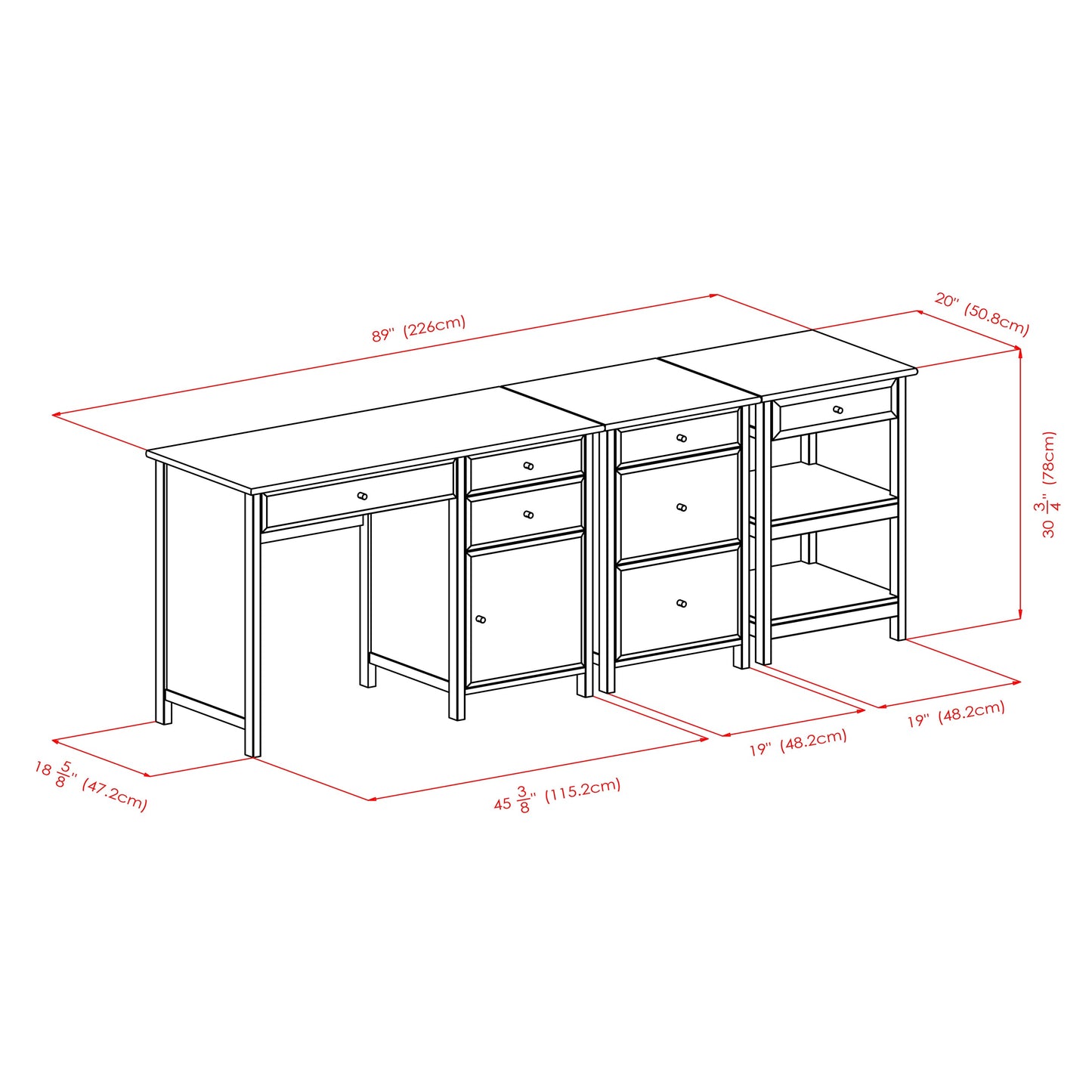 Delta 3-Pc Home Office Desk Set, White