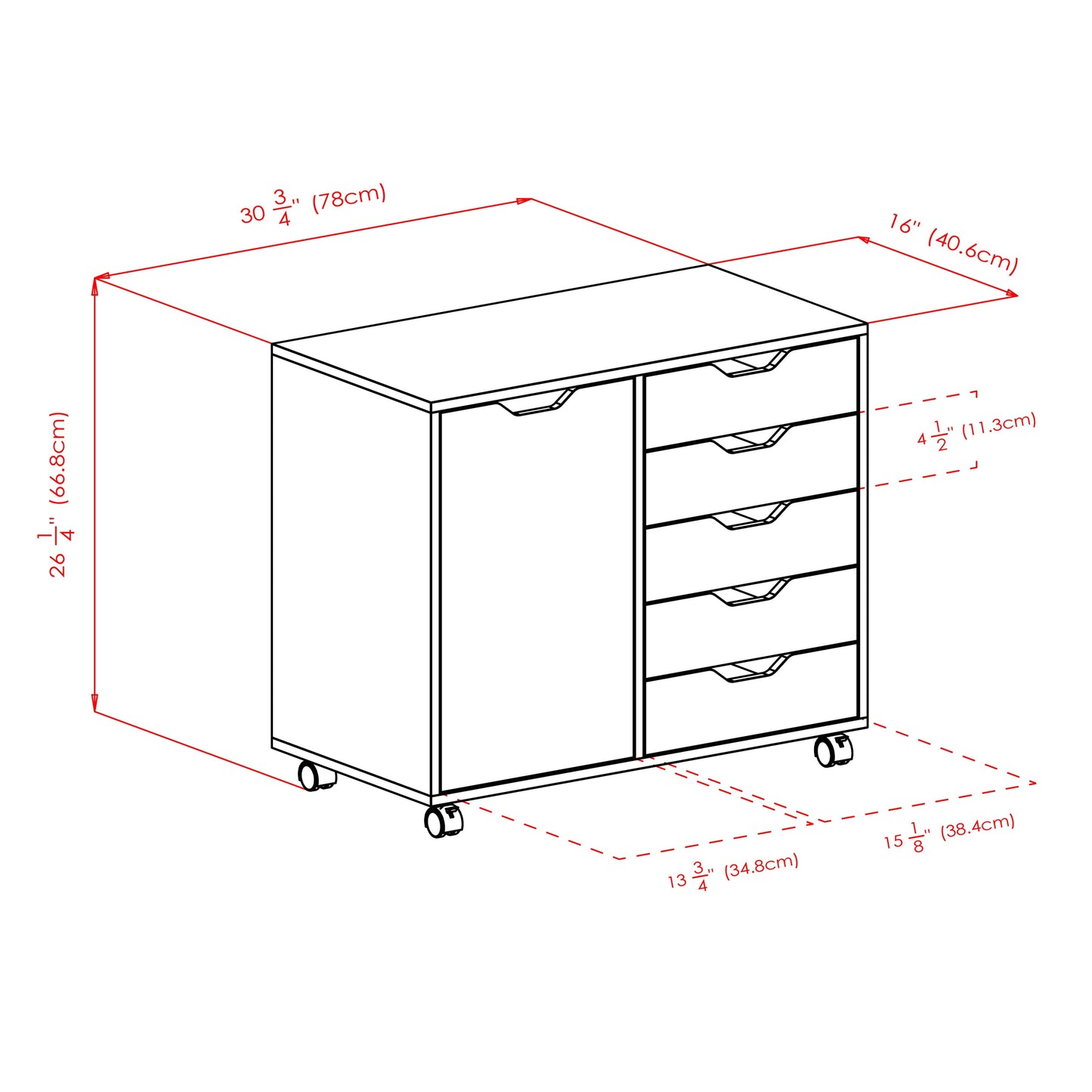 Halifax Wide Storage Cabinet, 5-Drawer, White