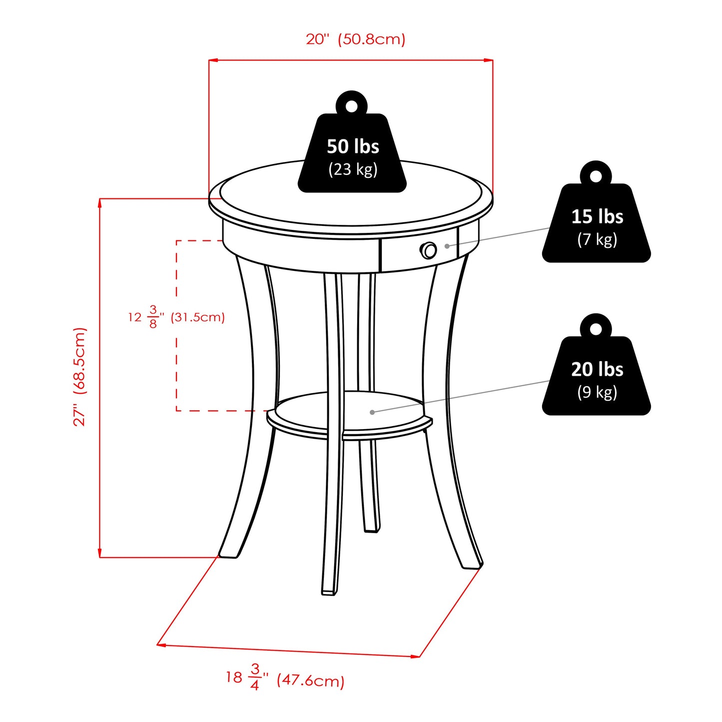 Sasha Round Accent Table, White