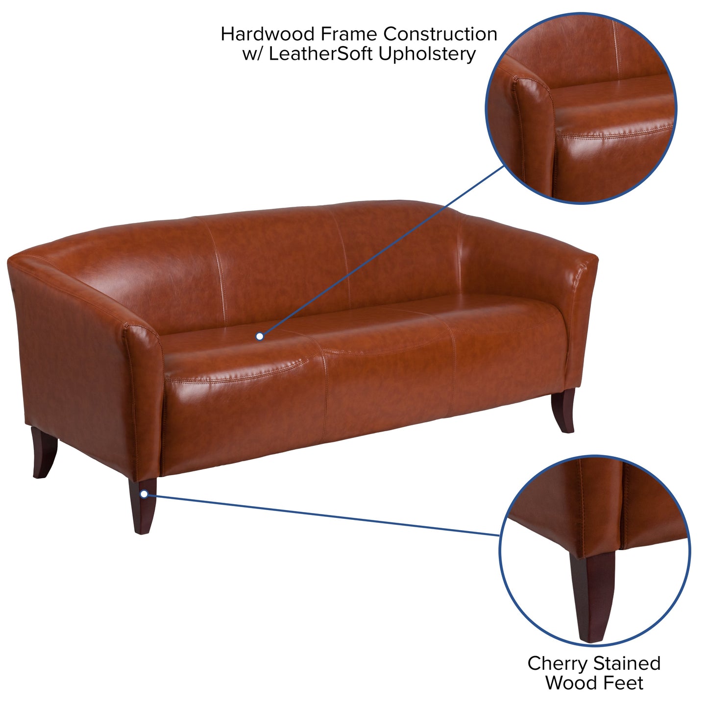 Cognac Leather Sofa 111-3-CG-GG