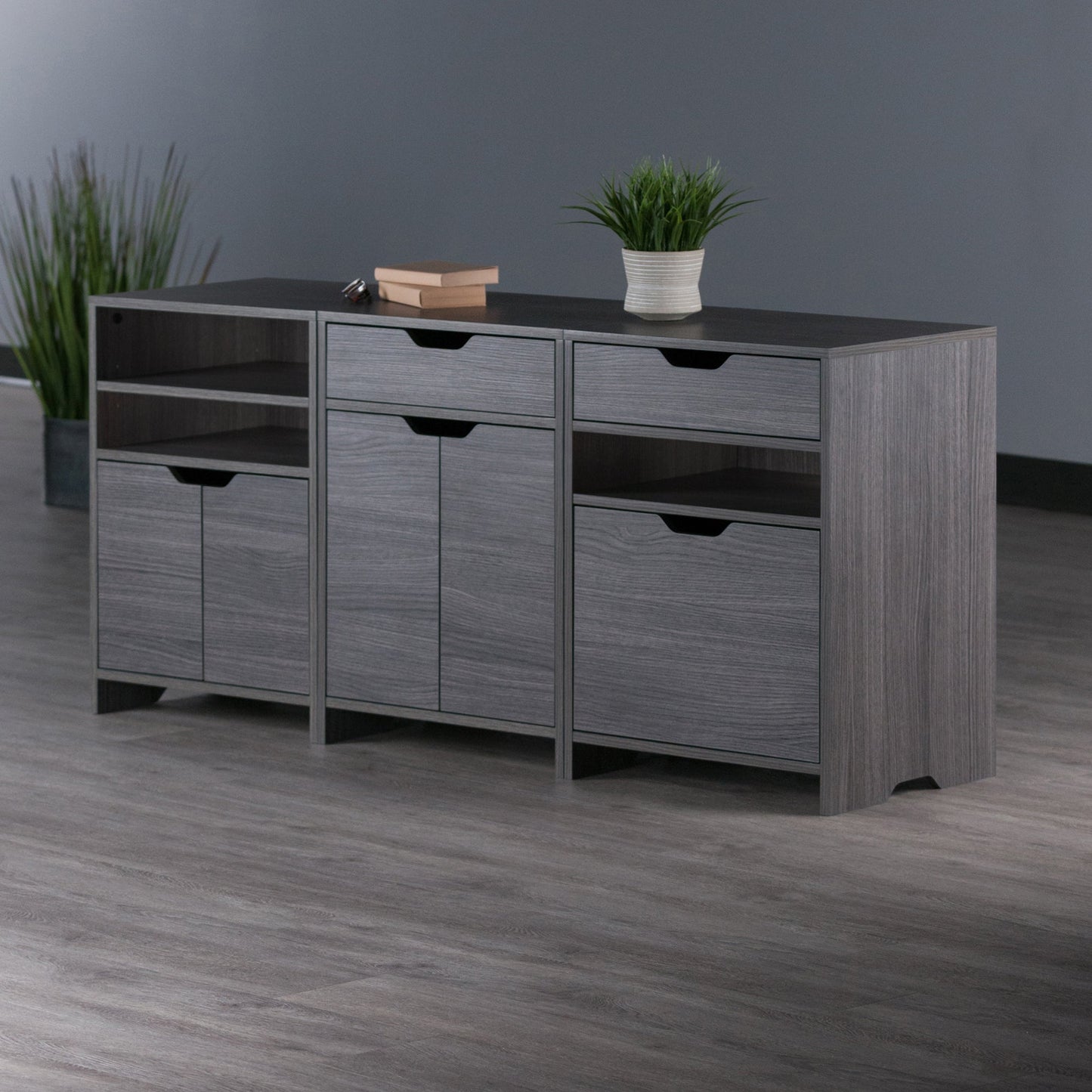 Nova 3-Pc Storage Cabinet Set, Charcoal