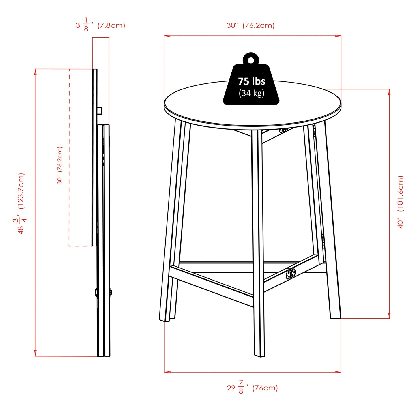 Torrence Foldable High Table, Oyster Gray