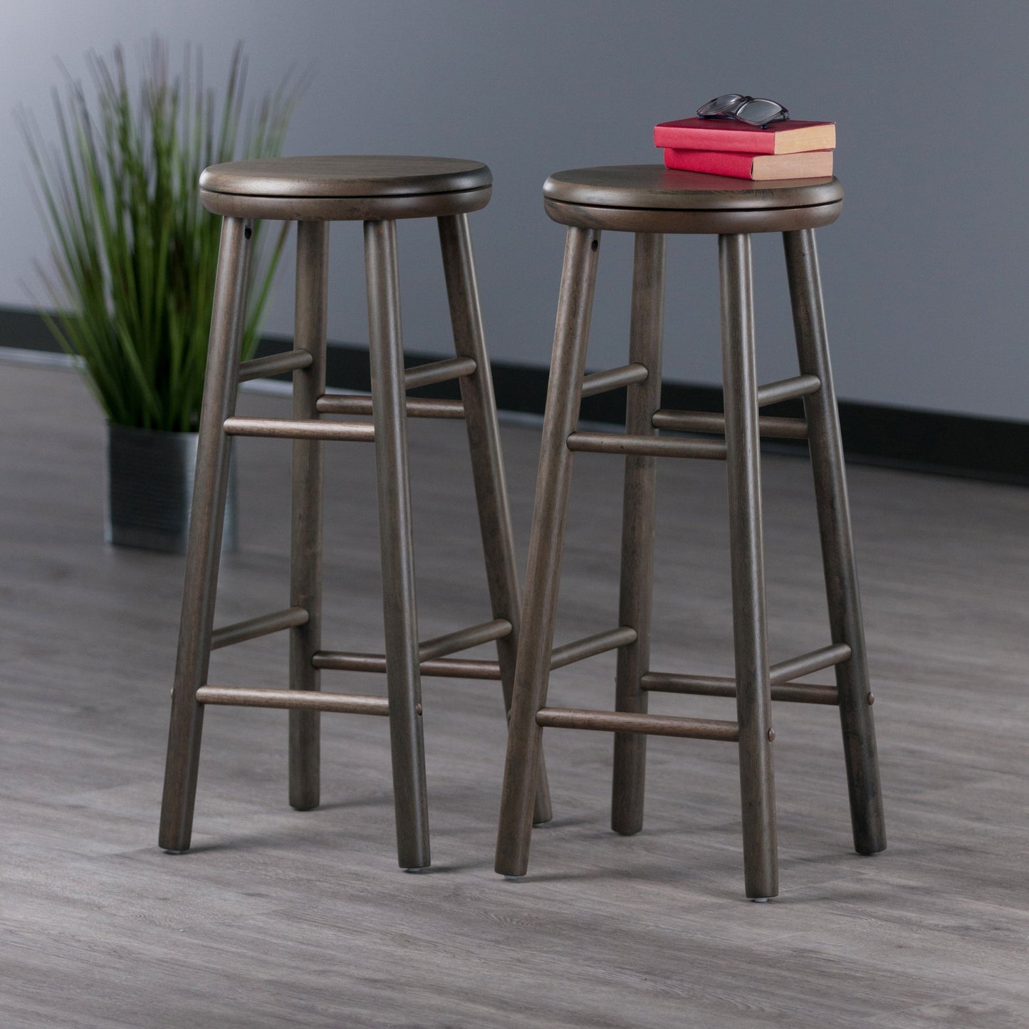 Shelby 2-Pc Swivel Seat Bar Stool Set, Oyster Gray