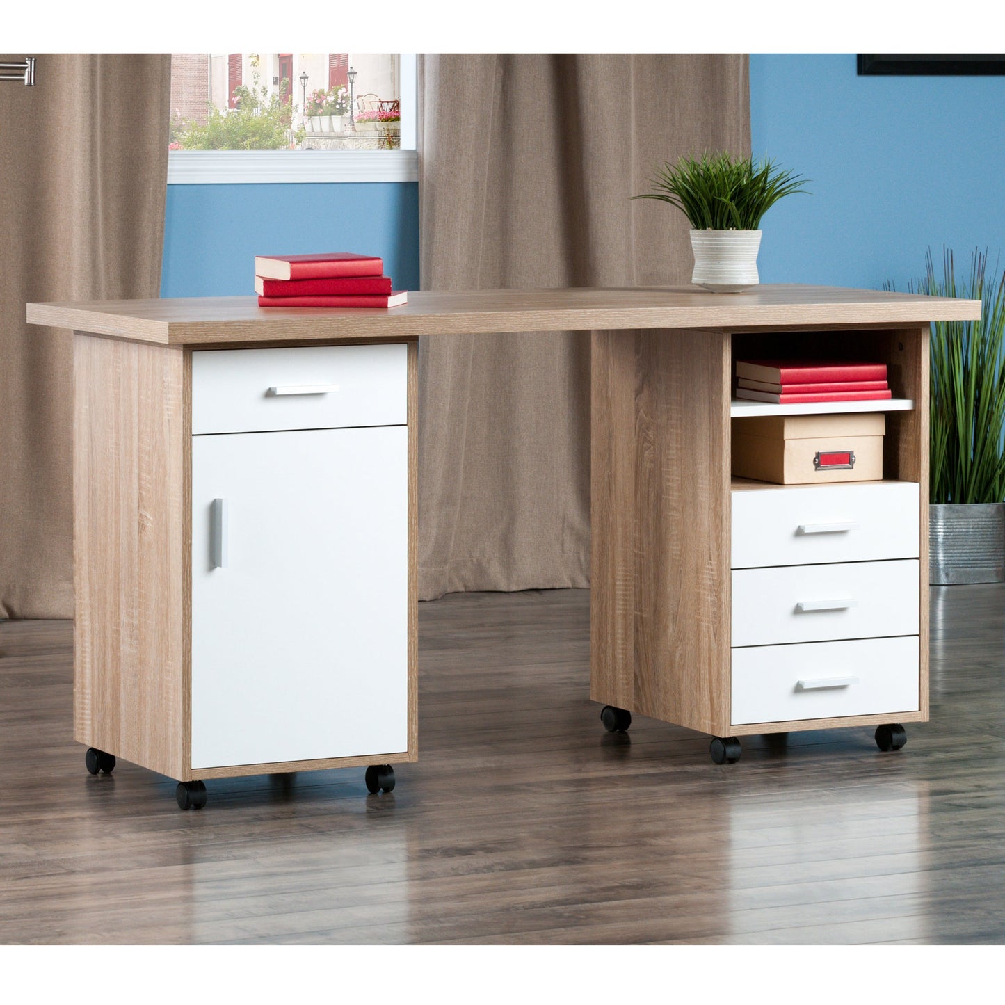 Kenner 3-Pc Modular Desk Set, Reclaimed Wood and White