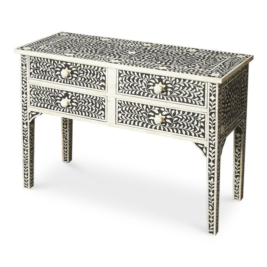 Vivienne Bone Inlay Console Table in Black  1860070