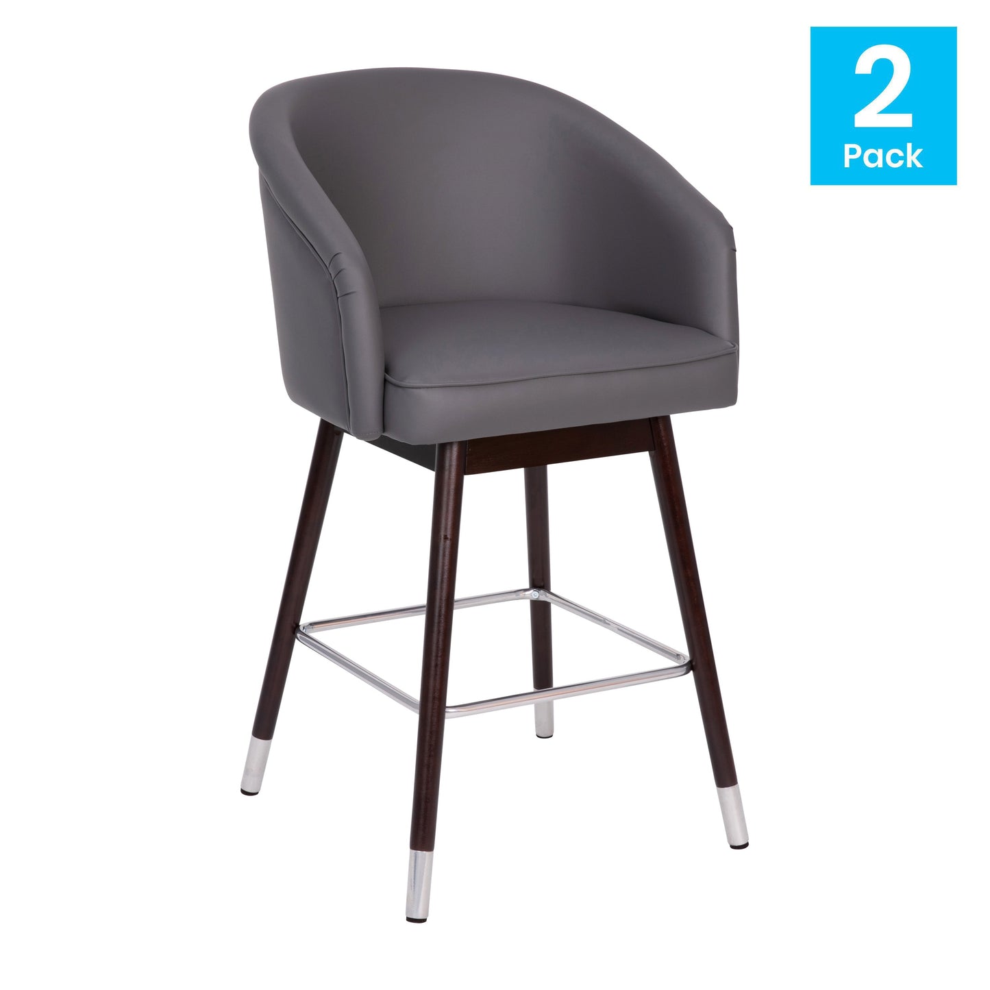 2PK Black Leather 26" Barstool 2-AY-1928-26-GY-GG