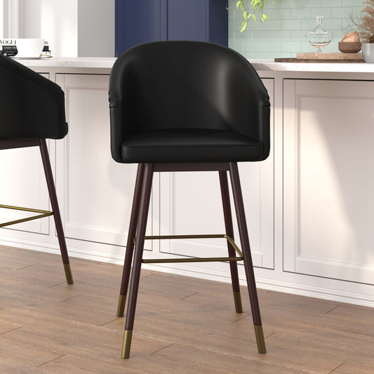 2PK Black LeatherSoft Barstool 2-AY-1928-30-BK-GG