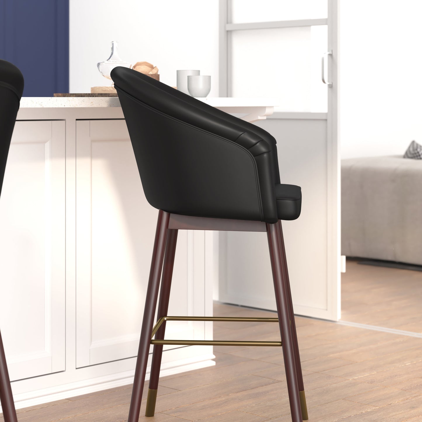 2PK Black LeatherSoft Barstool 2-AY-1928-30-BK-GG