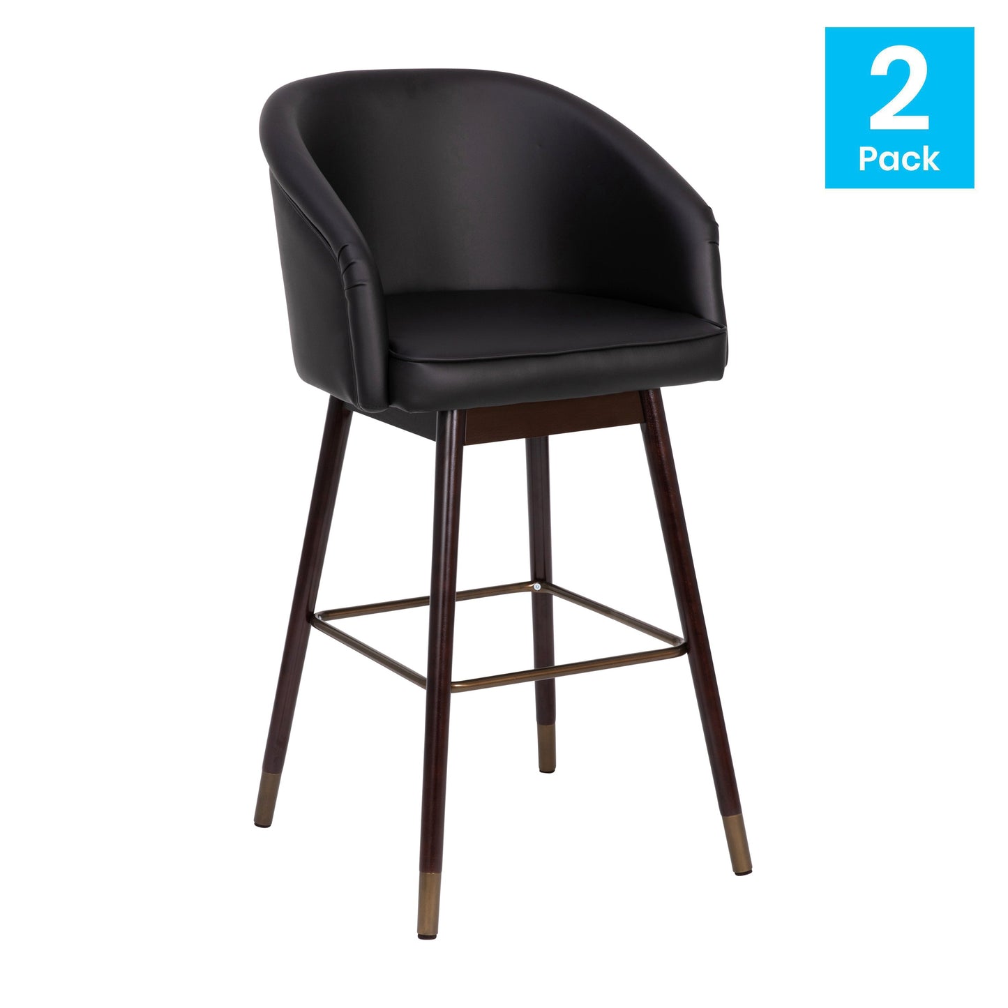 2PK Black LeatherSoft Barstool 2-AY-1928-30-BK-GG