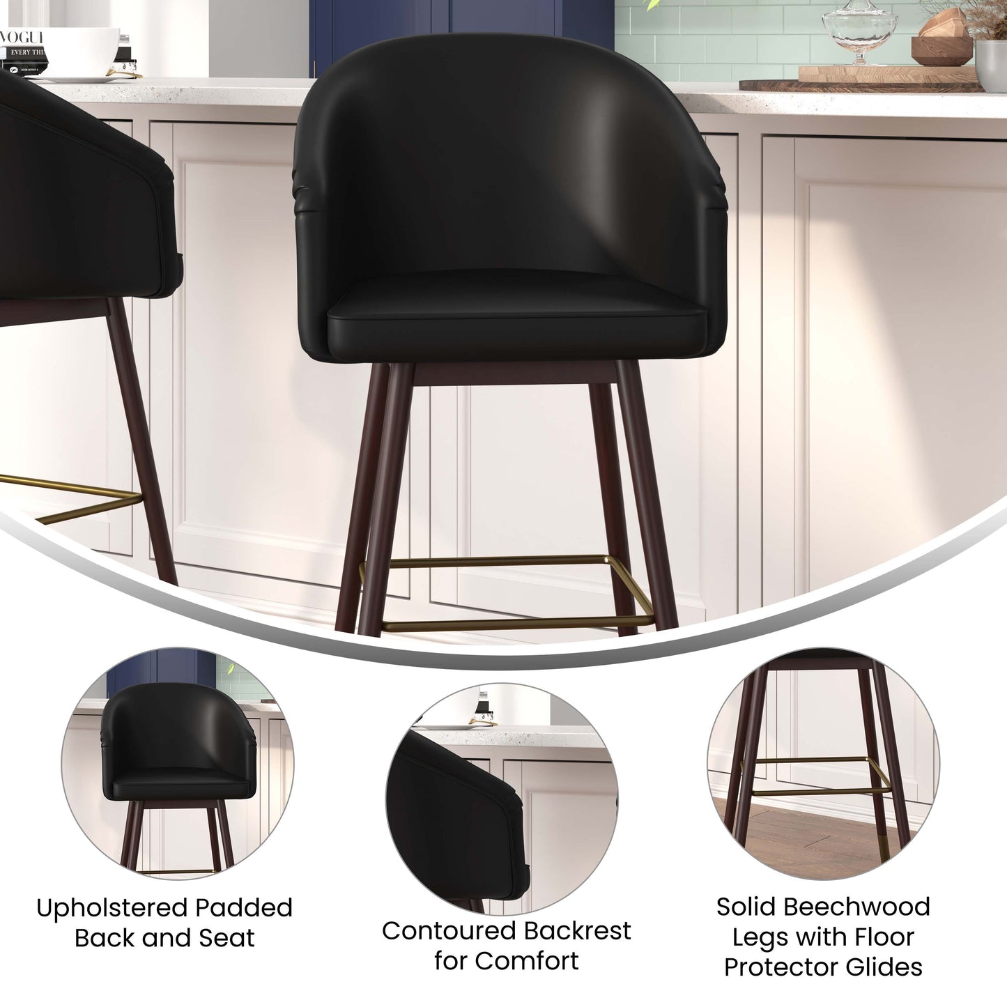 2PK Black LeatherSoft Barstool 2-AY-1928-30-BK-GG