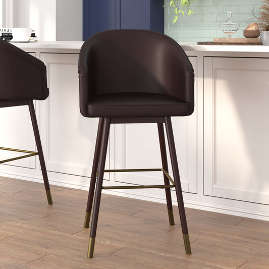 2PK Brown LeatherSoft Barstool 2-AY-1928-30-BR-GG