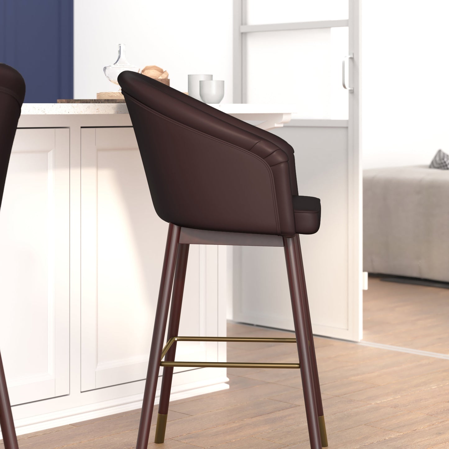 2PK Brown LeatherSoft Barstool 2-AY-1928-30-BR-GG