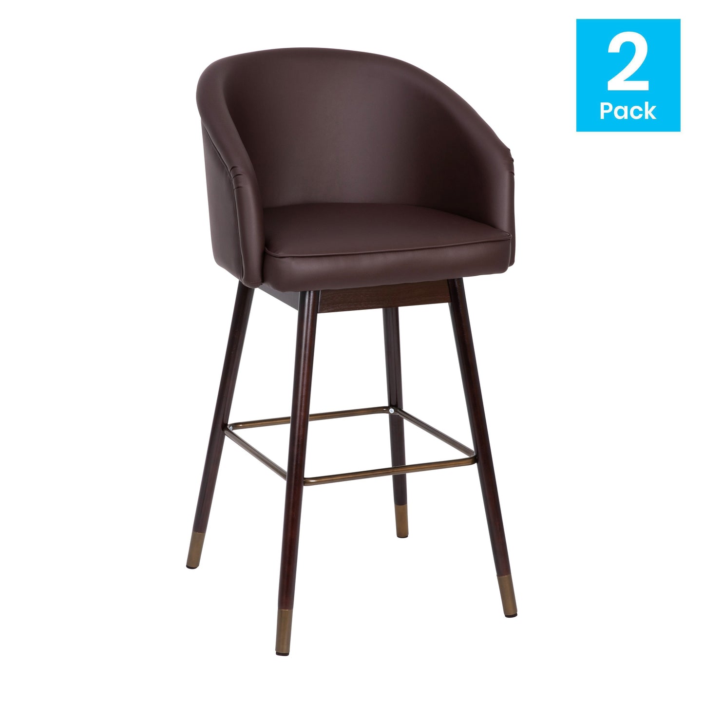 2PK Brown LeatherSoft Barstool 2-AY-1928-30-BR-GG