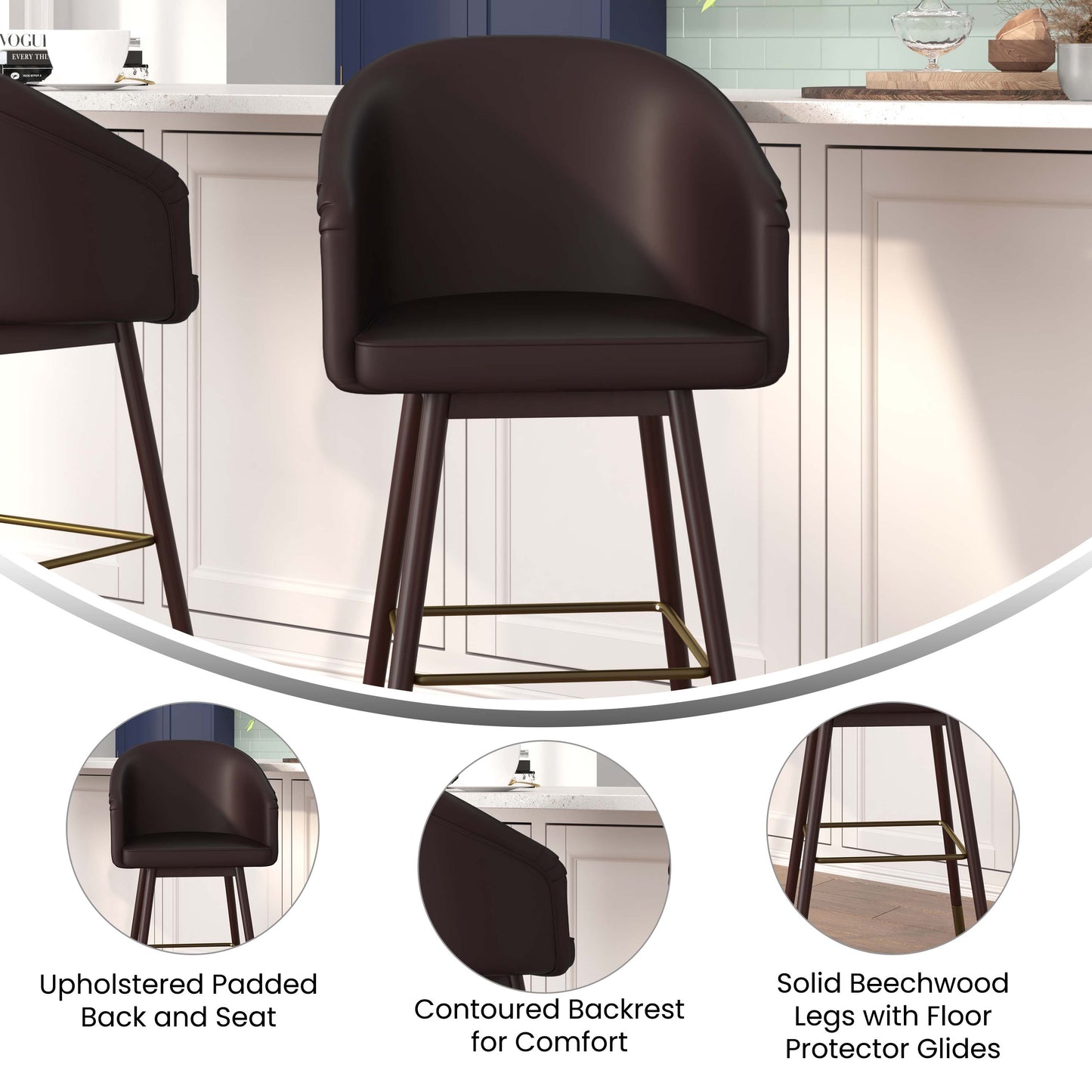 2PK Brown LeatherSoft Barstool 2-AY-1928-30-BR-GG