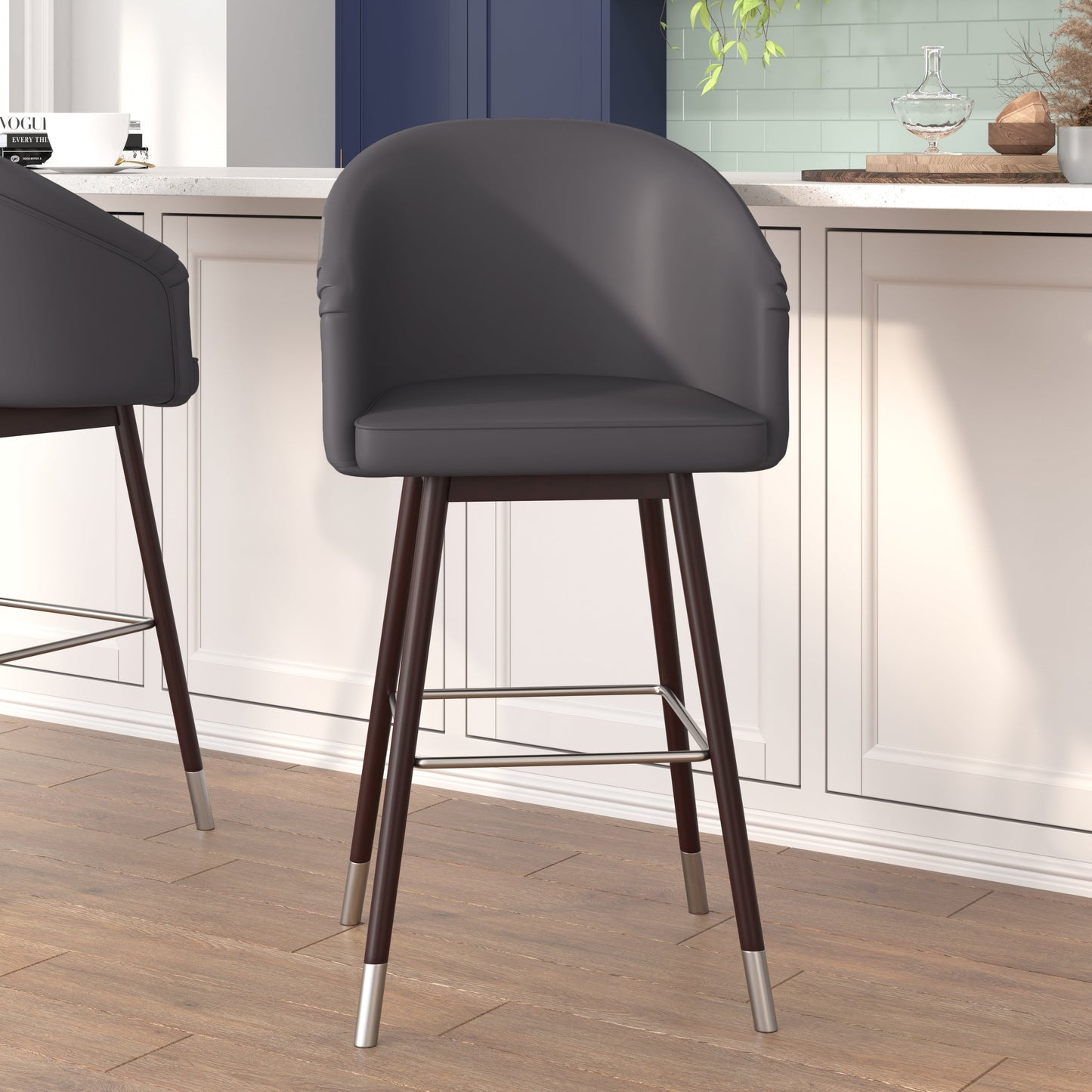 2PK Gray LeatherSoft Barstool 2-AY-1928-30-GY-GG