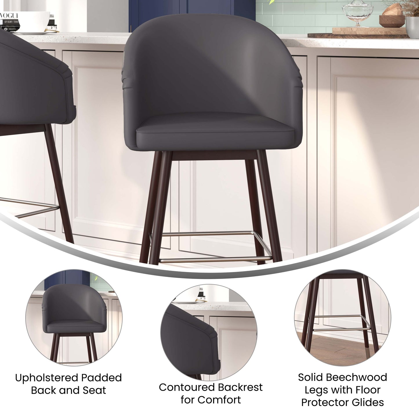 2PK Gray LeatherSoft Barstool 2-AY-1928-30-GY-GG