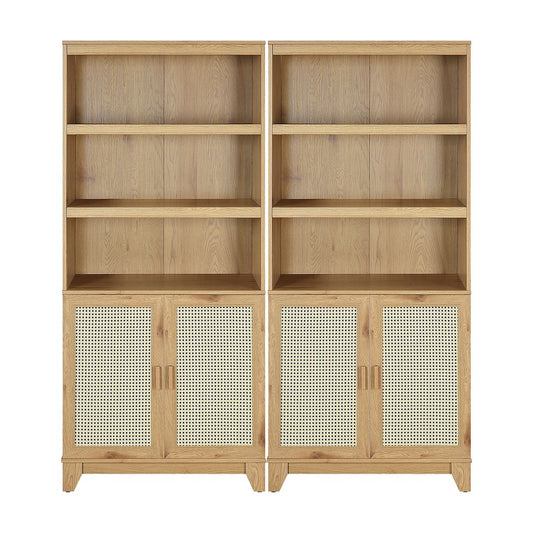 Manhattan Comfort Sheridan Modern Cane Bookcase with Adjustable Shelves in Nature - Set of 2