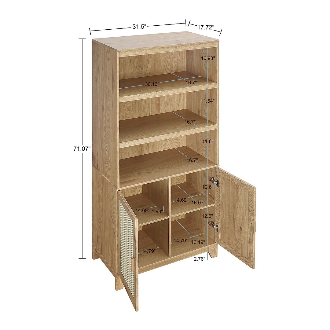 Manhattan Comfort Sheridan Modern Cane Bookcase with Adjustable Shelves in Nature - Set of 2