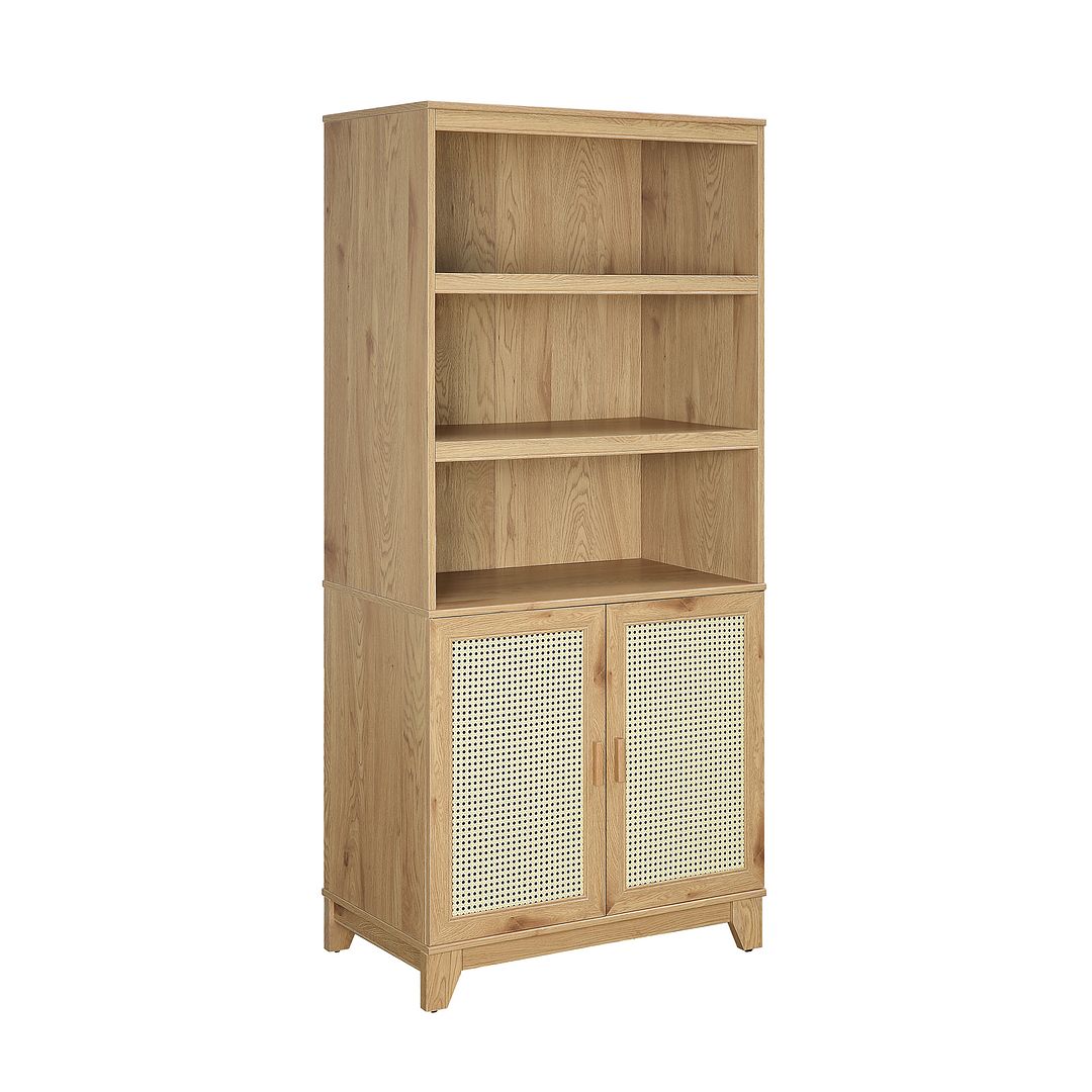 Manhattan Comfort Sheridan Modern Cane Bookcase with Adjustable Shelves in Nature - Set of 2