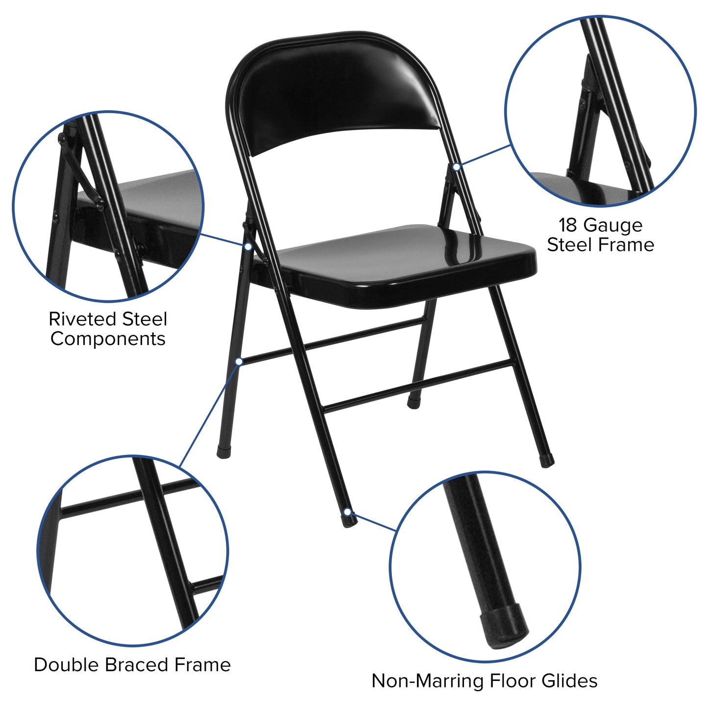 Black Metal Folding Chair 2-BD-F002-BK-GG