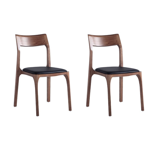 Manhattan Comfort Modern Moderno Stackable Dining Chair Upholstered in Leatherette with Solid Wood Frame in Walnut and Black- Set of 2