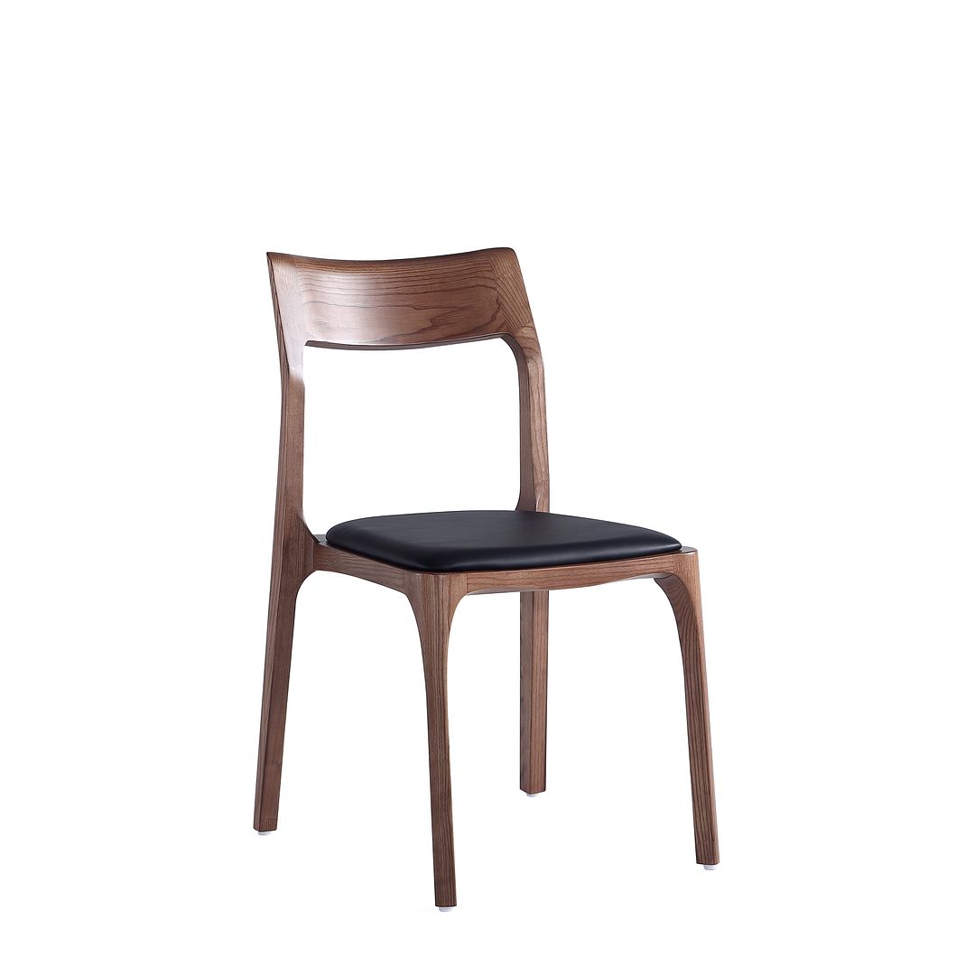 Manhattan Comfort Modern Moderno Stackable Dining Chair Upholstered in Leatherette with Solid Wood Frame in Walnut and Black- Set of 2