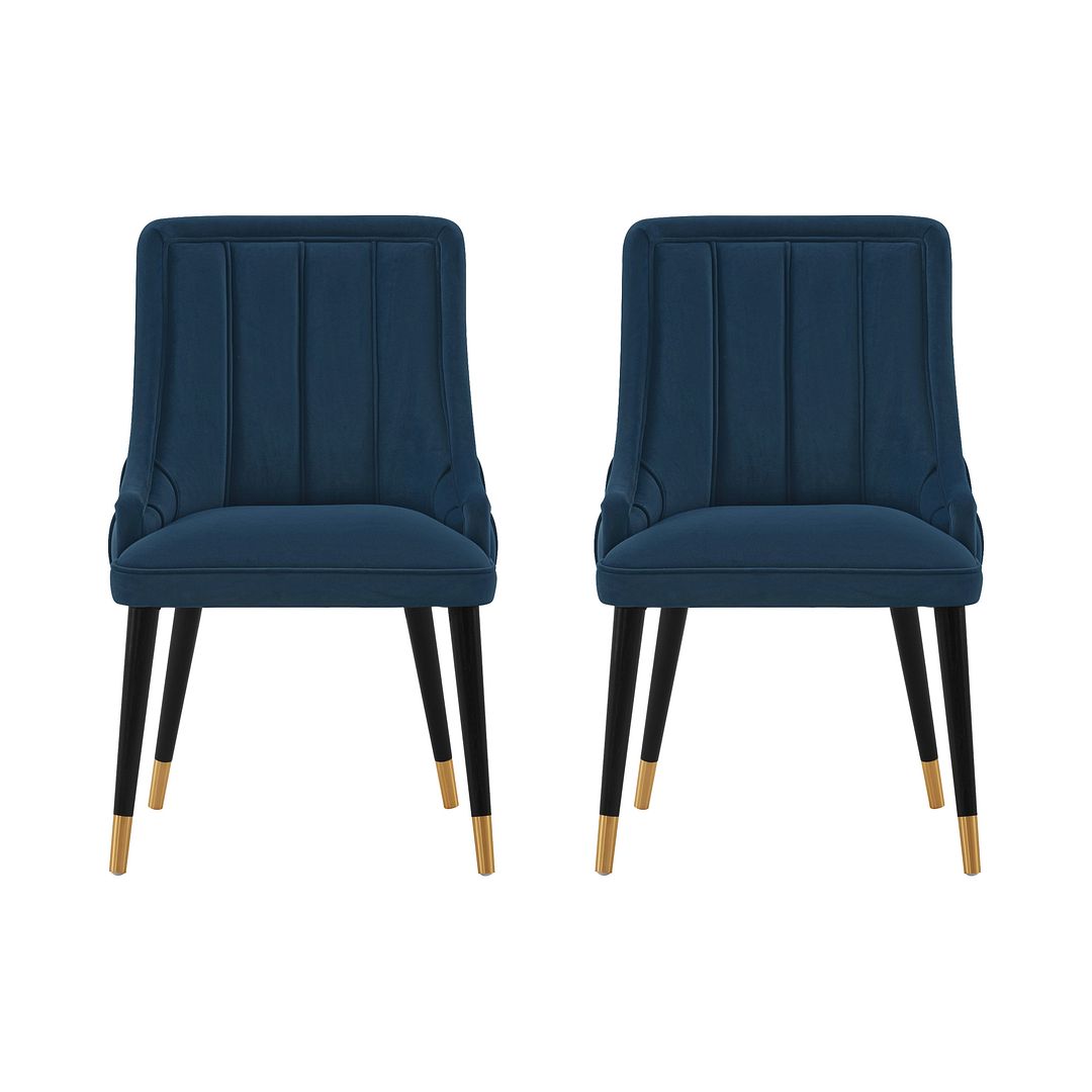 Manhattan Comfort Modern Eda Velvet Dining Chair in Midnight Blue- Set of 2