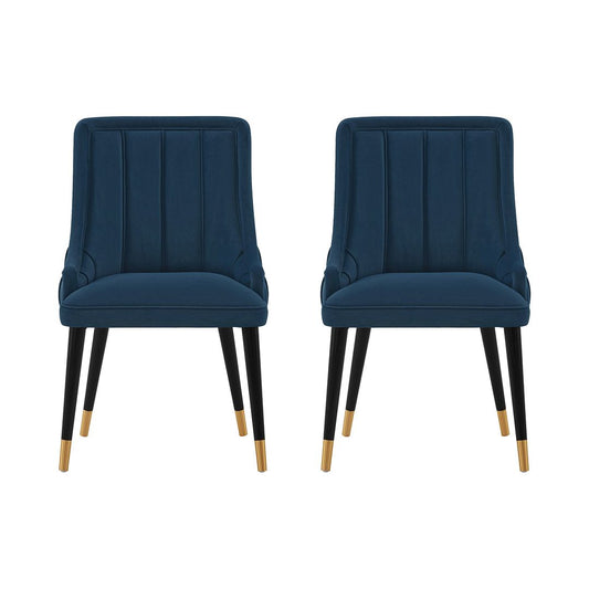 Manhattan Comfort Modern Eda Velvet Dining Chair in Midnight Blue- Set of 2