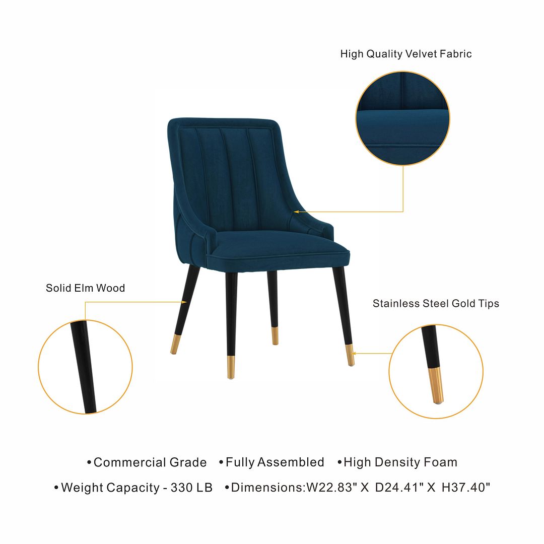 Manhattan Comfort Modern Eda Velvet Dining Chair in Midnight Blue- Set of 2