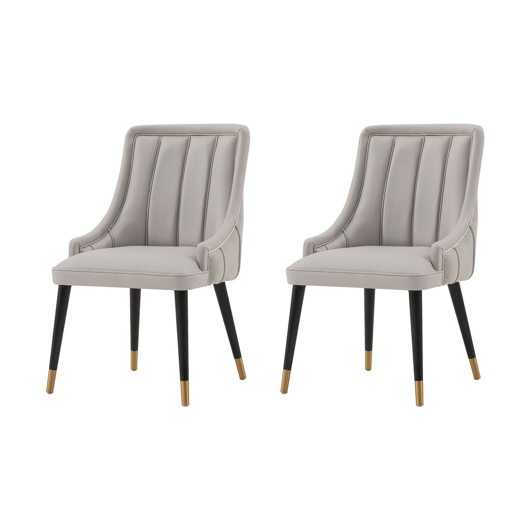 Manhattan Comfort Modern Eda Velvet and Leatherette Dining Chair in Grey- Set of 2