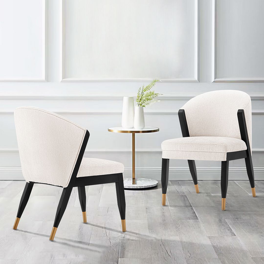 Manhattan Comfort Modern Ola Boucle Dining Chair in Cream- Set of 2