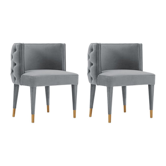 Manhattan Comfort Modern Maya Tufted Velvet Dining Chair in Grey  - Set of 2