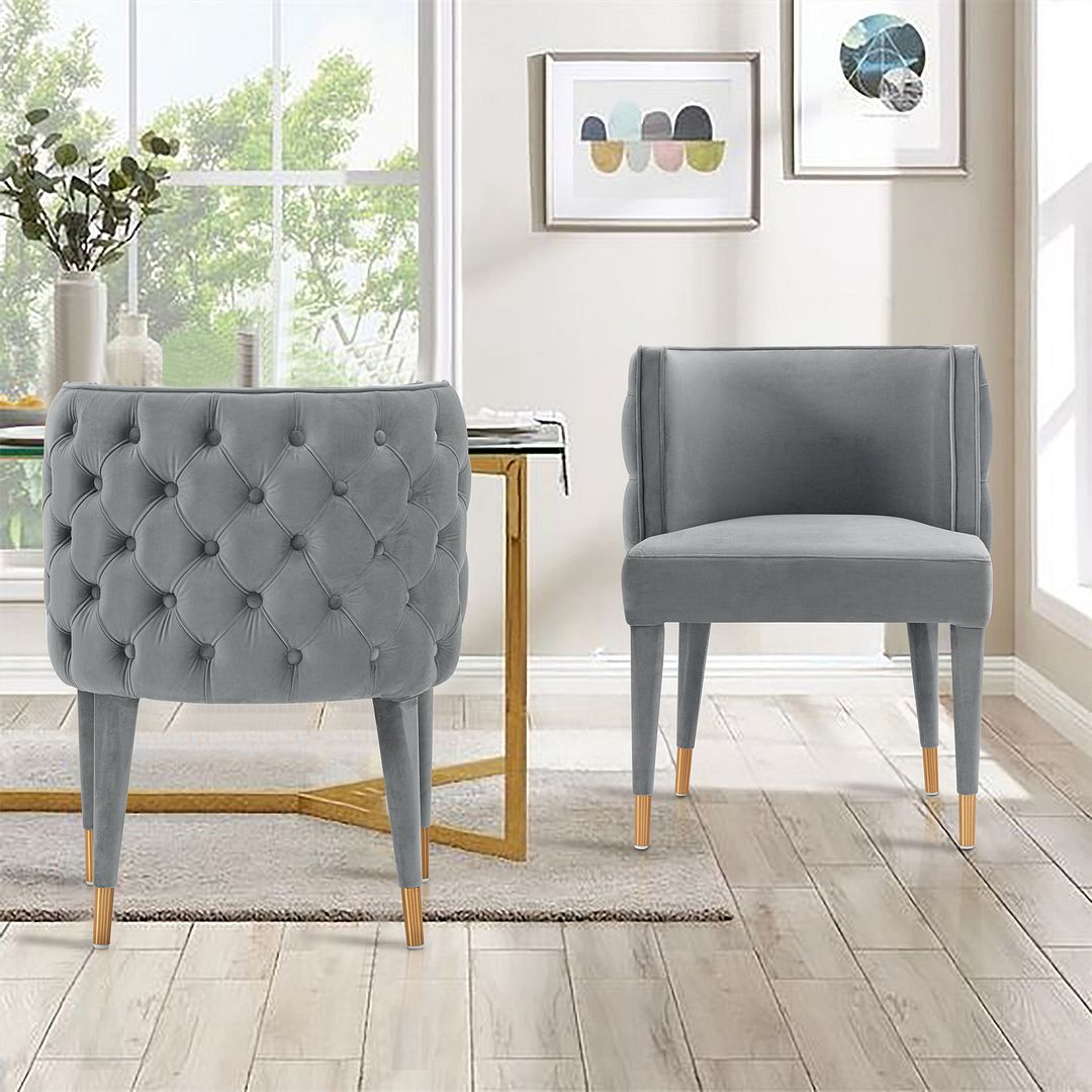 Manhattan Comfort Modern Maya Tufted Velvet Dining Chair in Grey  - Set of 2