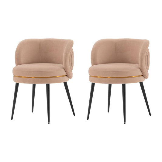 Manhattan Comfort Modern Kaya Pleated Velvet Dining Chair in Nude - Set of 2