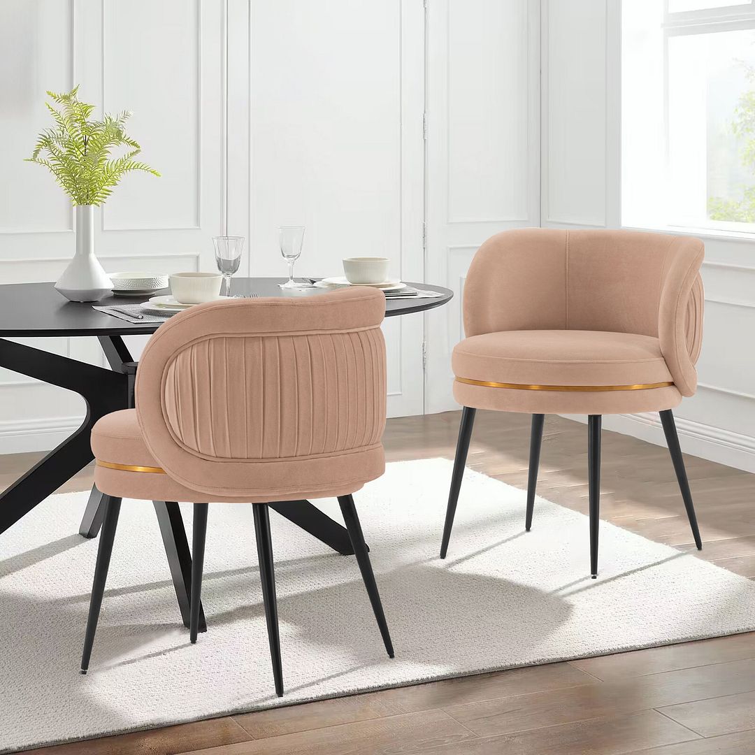 Manhattan Comfort Modern Kaya Pleated Velvet Dining Chair in Nude - Set of 2