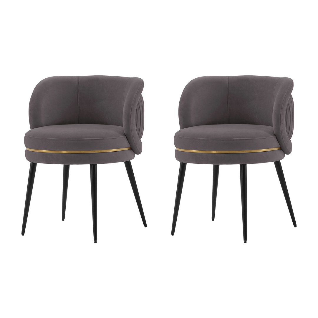 Manhattan Comfort Modern Kaya Pleated Velvet Dining Chair in Grey - Set of 2