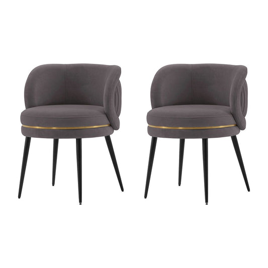 Manhattan Comfort Modern Kaya Pleated Velvet Dining Chair in Grey - Set of 2