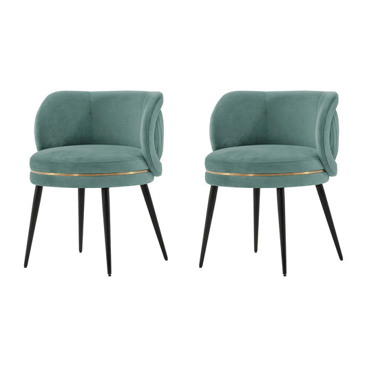 Manhattan Comfort Modern Kaya Pleated Velvet Dining Chair in Mint Green - Set of 2