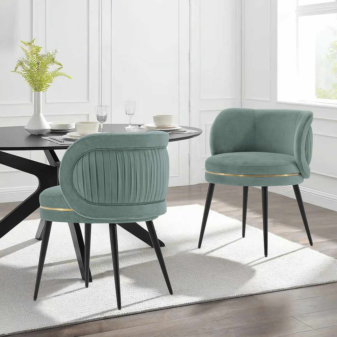 Manhattan Comfort Modern Kaya Pleated Velvet Dining Chair in Mint Green - Set of 2