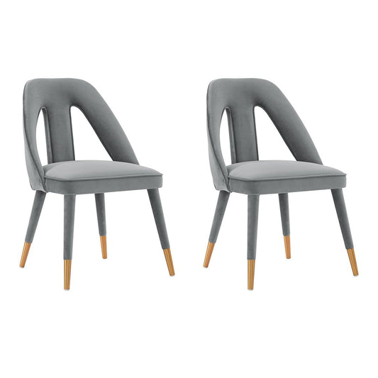 Manhattan Comfort Modern Neda Velvet  Dining Chair in Grey - Set of 2