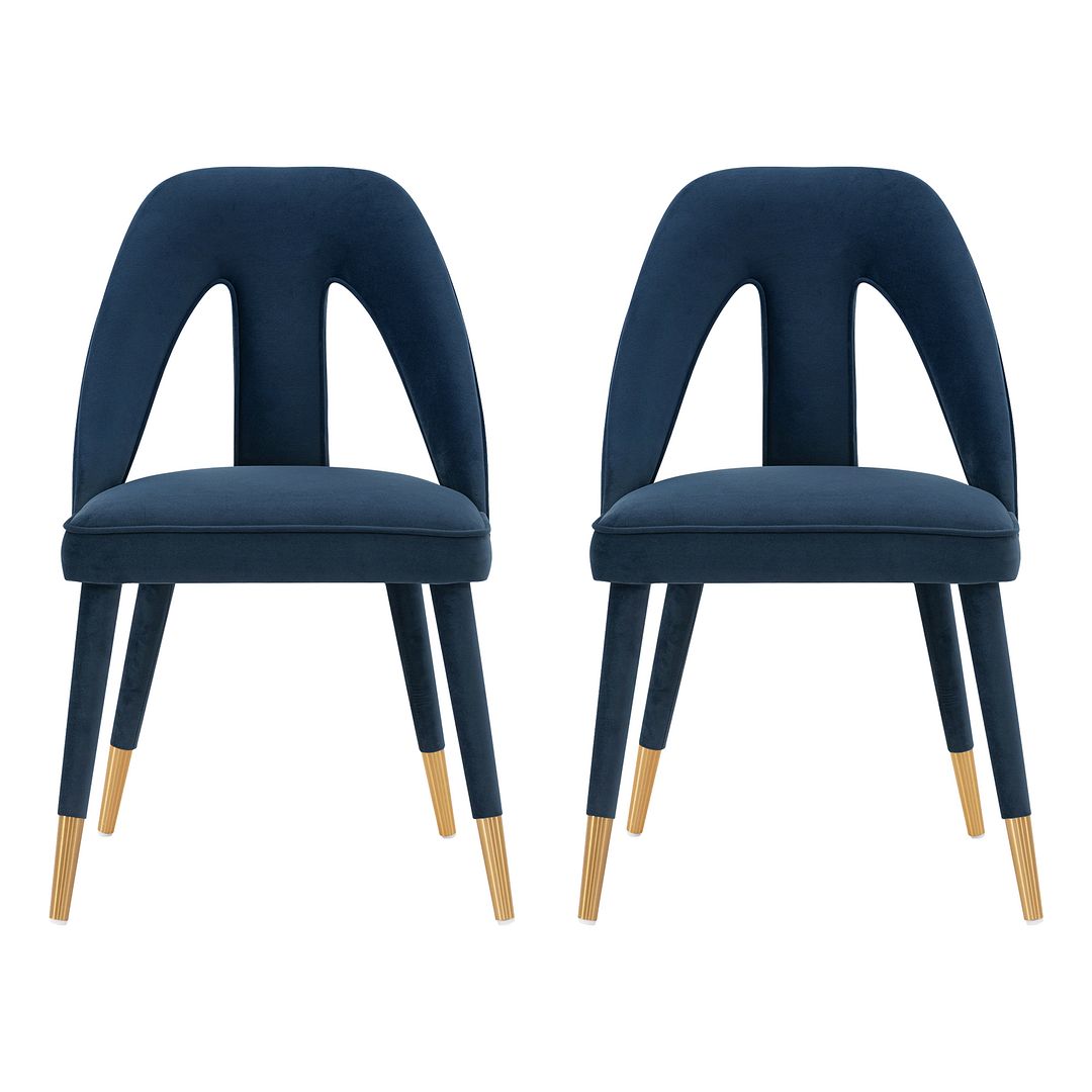 Manhattan Comfort Modern Neda Velvet  Dining Chair in Midnight Blue - Set of 2