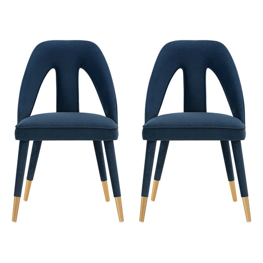 Manhattan Comfort Modern Neda Velvet  Dining Chair in Midnight Blue - Set of 2