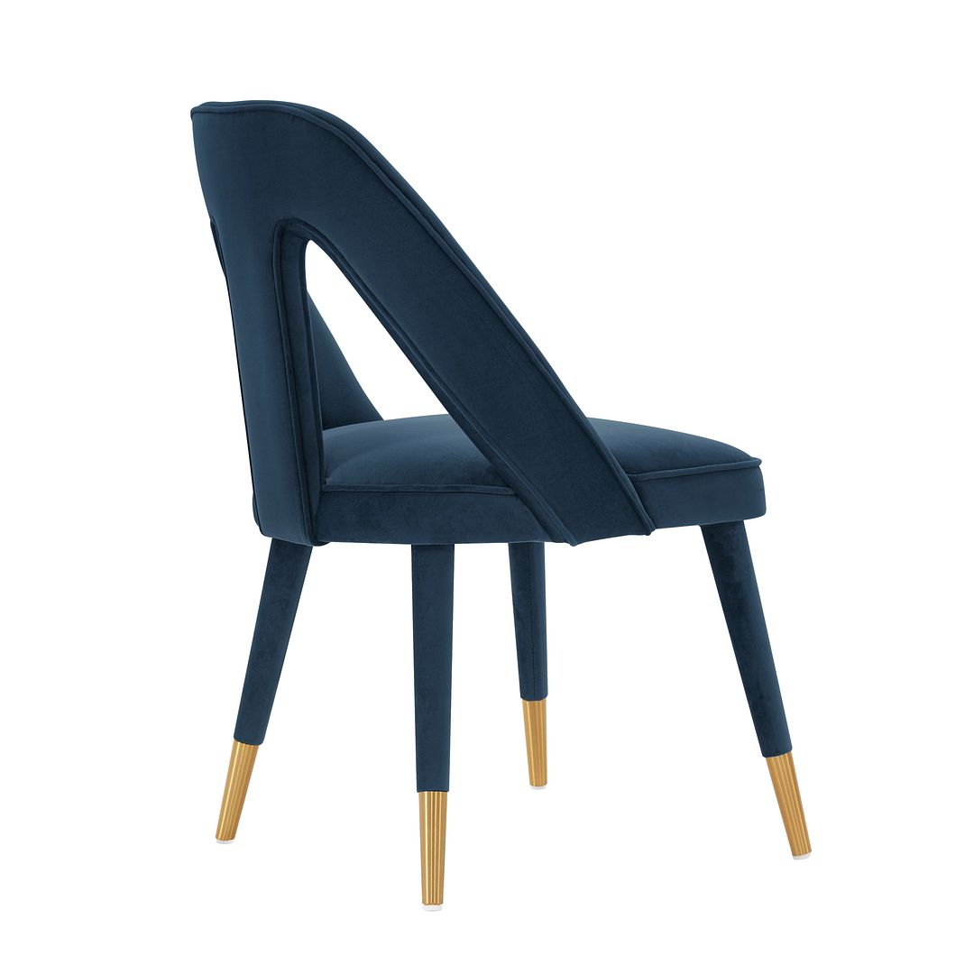 Manhattan Comfort Modern Neda Velvet  Dining Chair in Midnight Blue - Set of 2